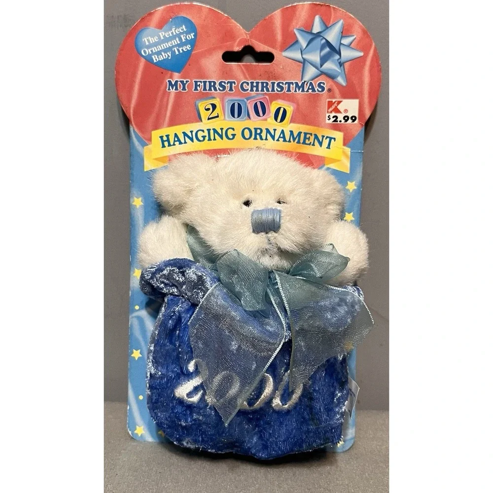 Vtg DanDee Baby Boy First Christmas 2000 Ornament Blue Teddy‎ Bear Soft Plush